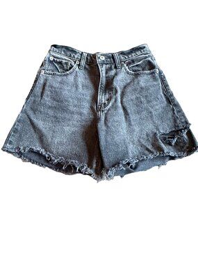 Abercrombie & Fitch The Dad Short High Rise Black Denim Shorts Cutoff Size 2/26